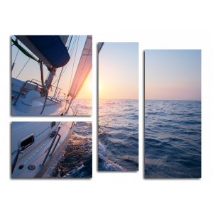 Модульная картина Парус лодки в открытом море на закате