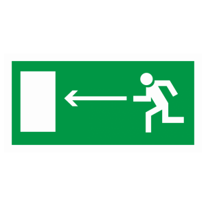 Наклейка E-04 «Направление к эвакуационному выходу налево»