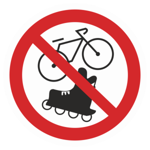 Т-2393 - Таблички на металле «Вход с велосипедами и роликами запрещен»